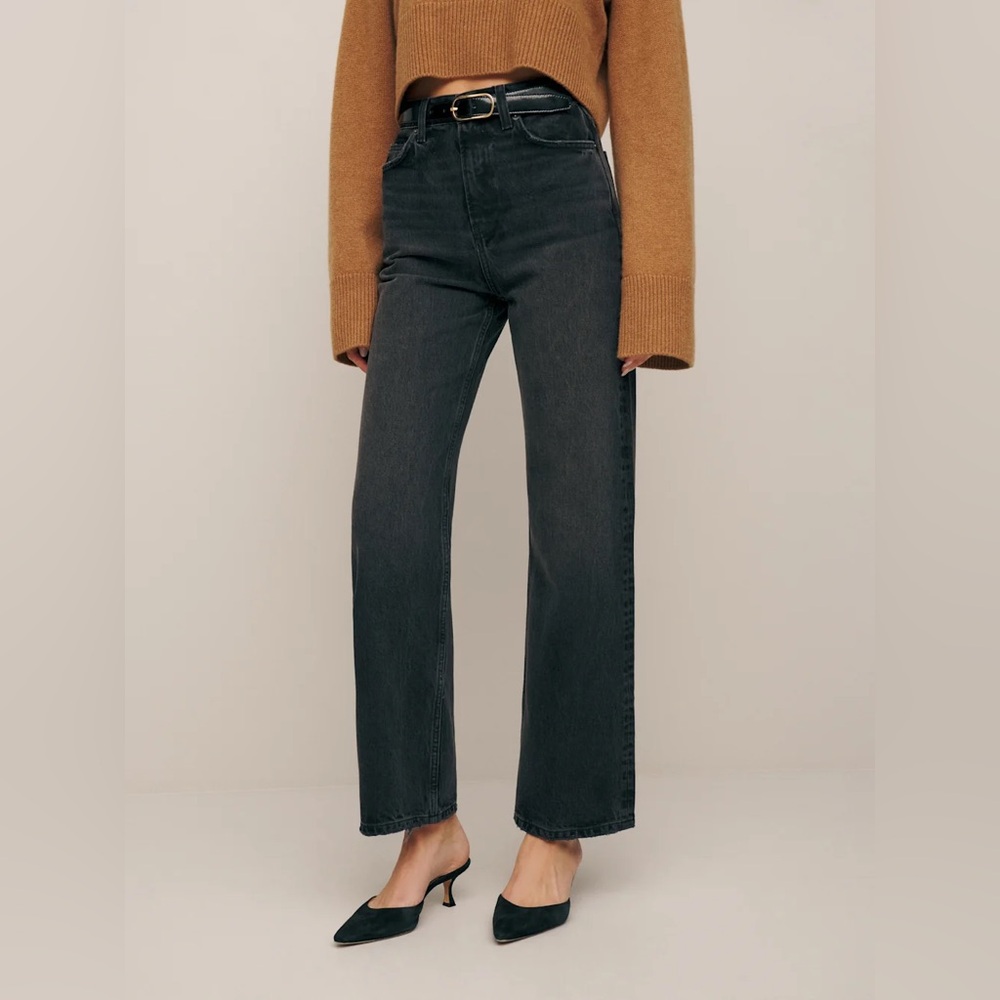 Reformation Wilder High Rise Wide Leg Cropped Jeans Black - Size 24 NWT